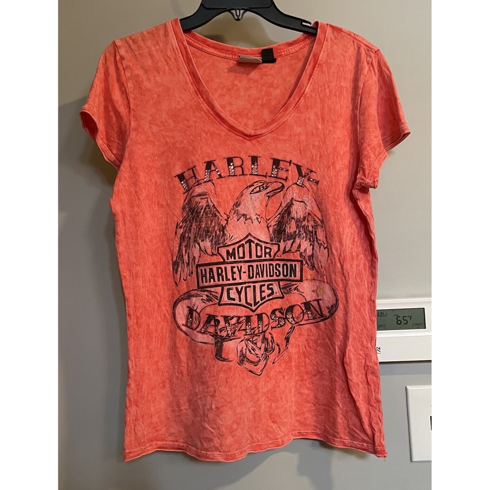 Harley Davidson Top Short Sleeve‎ Graphic Tshirt Stone Wash Dye Pullover Large